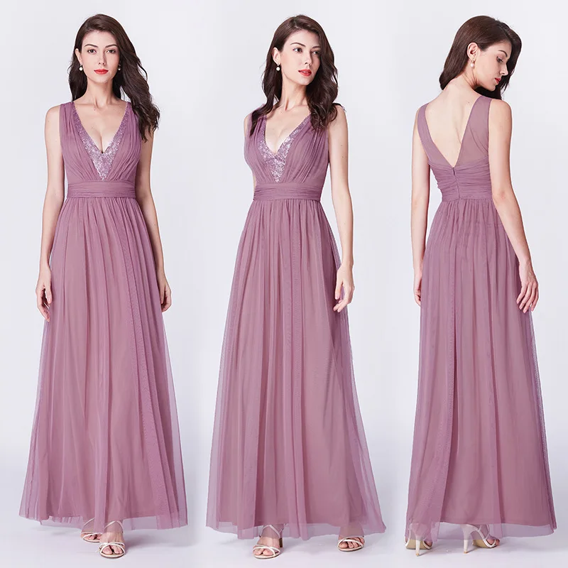 Милое платье подружки невесты коллекция 2020 года длинное на молнии с v образным