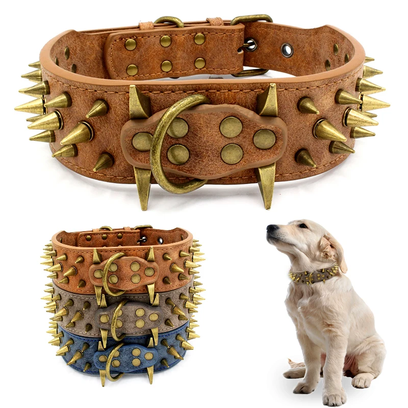 Острые шипованные кожаные ошейники для собак регулируемые средних и больших