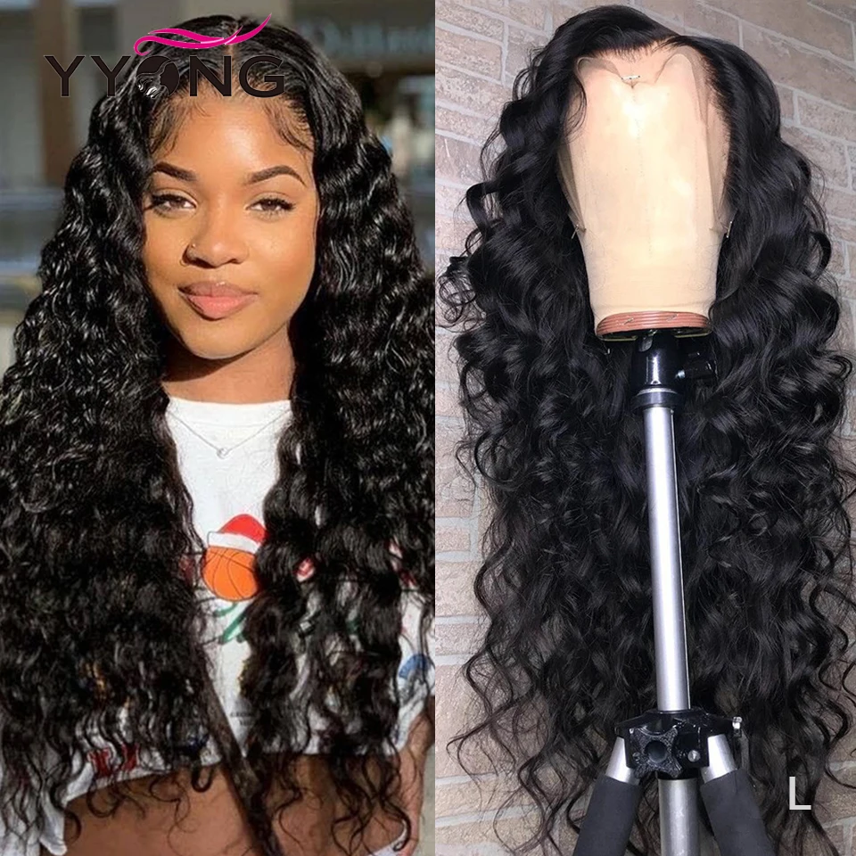 

YYong 180% Thick 30 Inch 13x1 & 1x6 Middle Part Lace Front Wigs Transparent T Part Lace Human Hair Wig For Women Loose Deep Wave