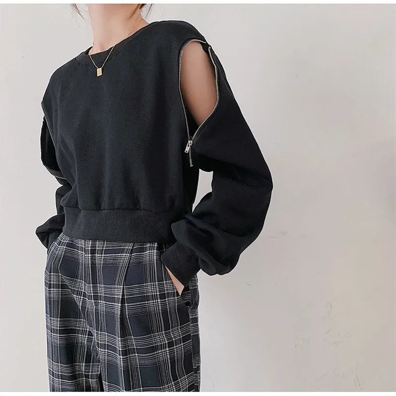 

Alien Kitty Women Sweatershirt 2020 Autumn New O-Neck Sleeve Zipper Pullover Elegant All Match Office Lady Loose Female Tops