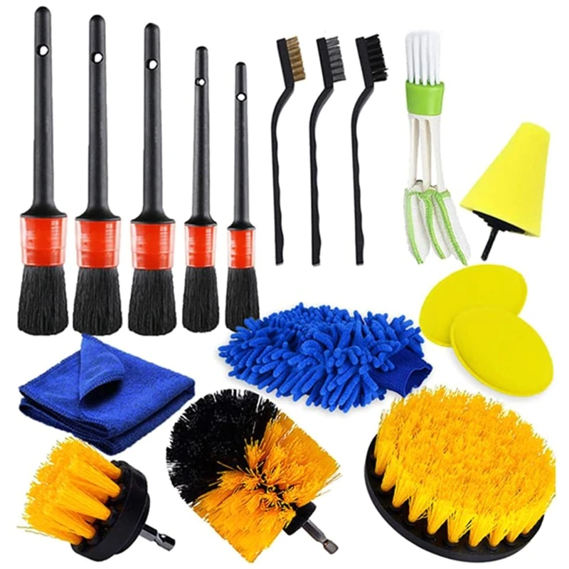 

Car Wheel Cleaning Brush Tool Washable Premium Detailing Set Clean Rims Tires Engine Bay Leather Seats 17PCS