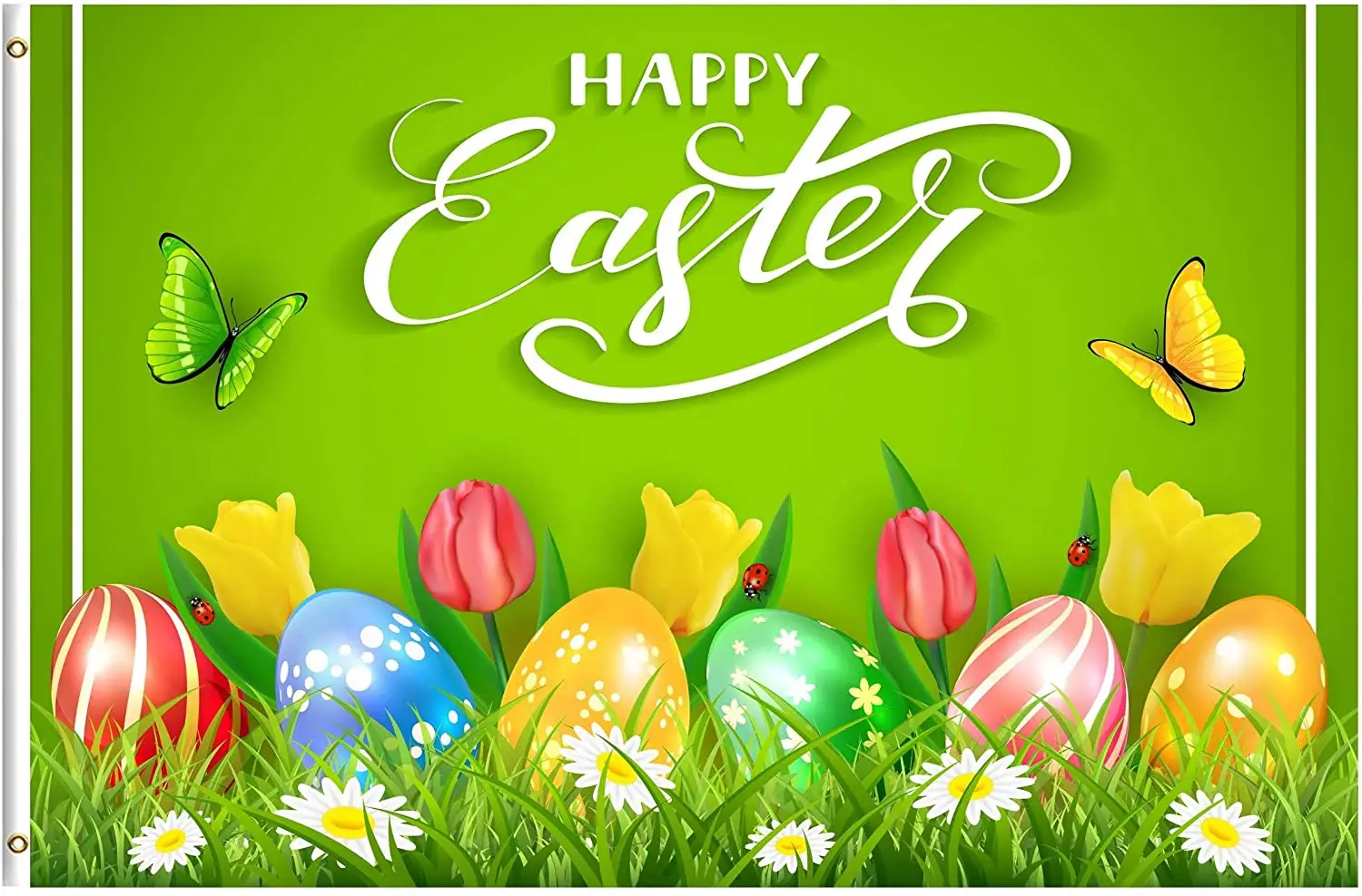Пасхальные красочные яйца бабочки Маргаритка Тюльпан цветы зеленый 3x5 футов флаг