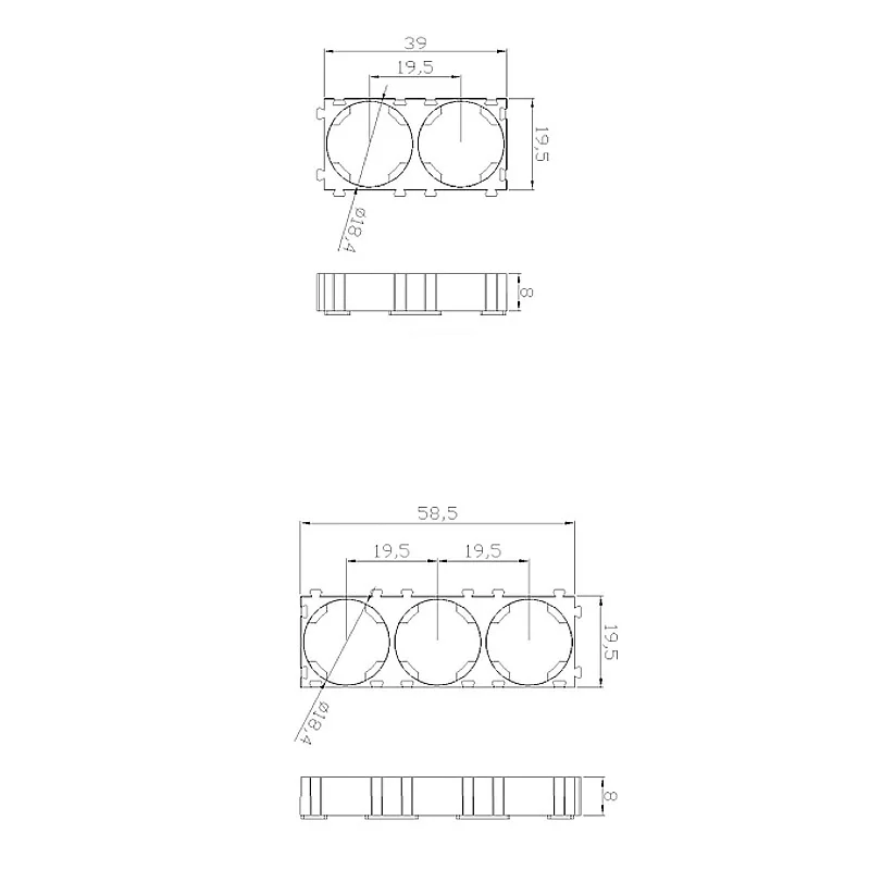 Пластиковый держатель для батарей 18650 2x4 Cell 18650| |