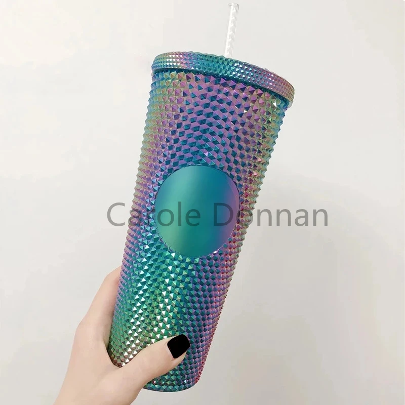 

Double-Layer Durian Cup Diamond Radiant Goddess Straw Cup Coffee Cup Summer Cold Cup Tumbler Studded Cup 710ml/24oz