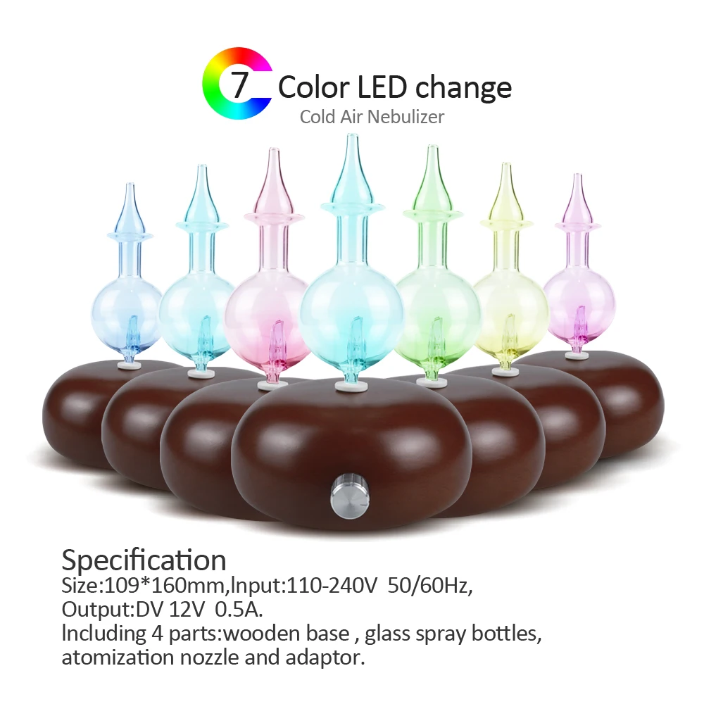 

2021 New Design Nebulizing Diffuser Wood Grain Pattern Original Wood Glass Nebulizer Essential Oil Diffuser With Led Light