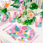 Розовая одноразовая посуда, набор украшения для вечеринки в гавайском стиле, тропический летний декор для вечеринки, дня рождения, детский надпись 