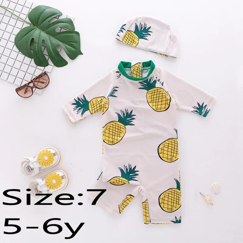 71424 size 7 Купальный костюм с цветочным рисунком для маленьких девочек, купальные костюмы Новинка года, купальный костюм в морскую полоску для девочек и мальчиков, шапочка, 2 предмета, детский купальный костюм - Цвет: 71424 size 7