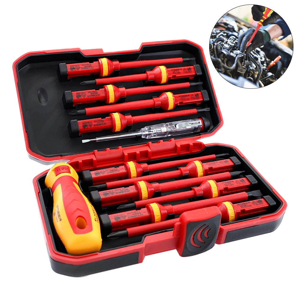 

13PCS Insulated Screwdriver Electrician 1000v Phillips Slotted Screwdriver Screw Holder Multifunctional Electrician Hand Tool