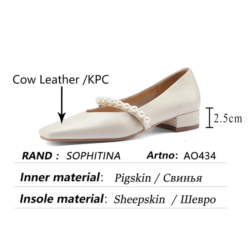

SOPHITINA Women's Flats Comfortable Wild Soft Leather Handmade Shoes Square Toe Design Pearl Shallow Mouth Female Shoes AO434