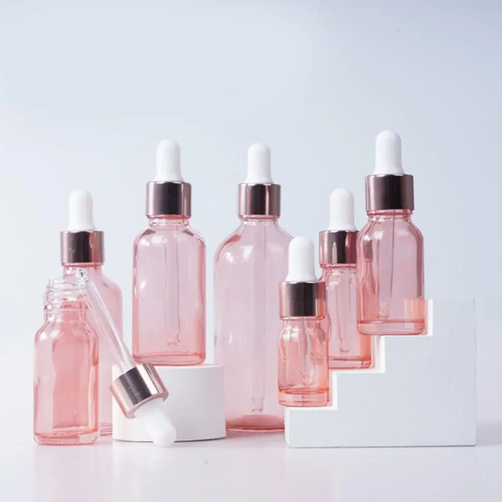 50Pcs/Lot 30ml 50ml Translucence Cosmetic Packaging Dropper Glass Bottle With Rose Gold Cover Essential Oil Refillable Bottles