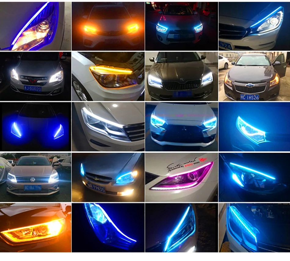 1 шт. ультратонкие автомобильные DRL 30 45 60 см светодиодный дневные ходовые огни Светодиодный белый указатель поворота желтая направляющая лента для сборки фар
