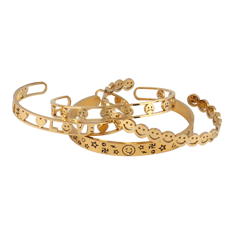 

Punk Stainless Steel Bracelet Bangles For Women Smiling Face Open Cuff Bracelet Geometry Bracelets Jewelry Gifts Accessories