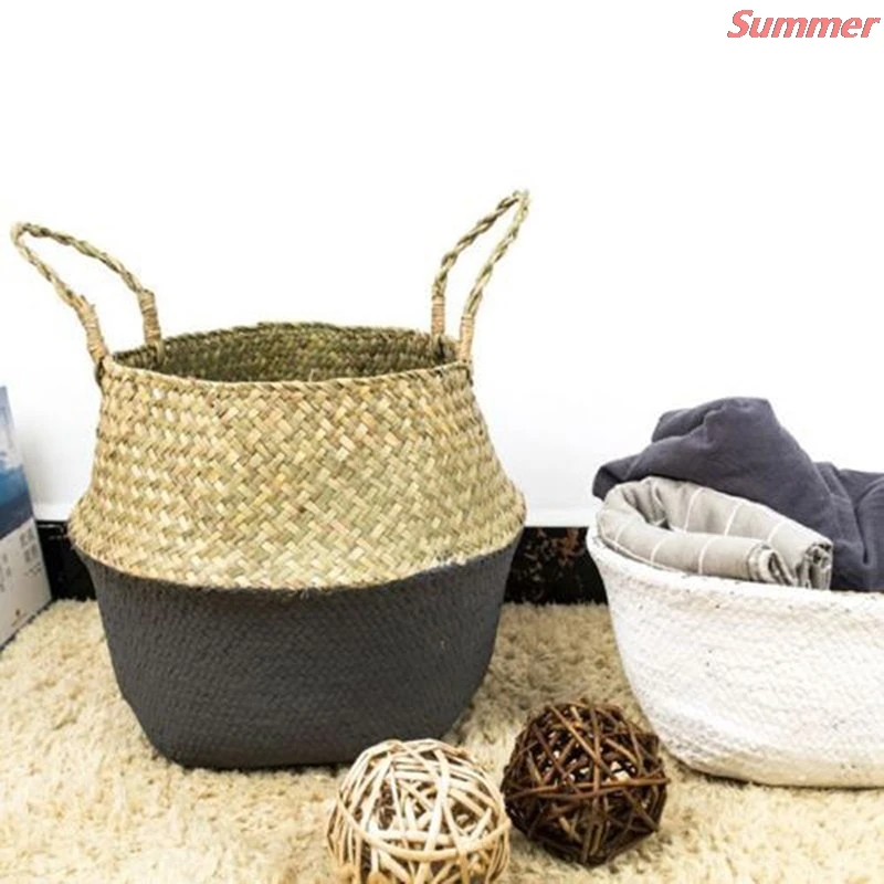 

Storage Basket Rattan Straw Basket Wicker Seagrasss Folding Laundry Flower Pot Flower Vase Home Garden Hanging Basket Wedding