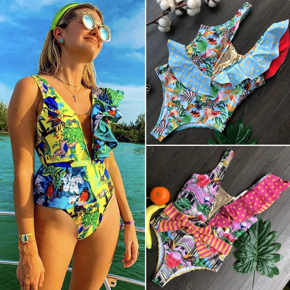 

Rajputana Sexy One Piece Swimsuit Female Print Floral Brazilian Monokini Swimwear Women Bathing Suit Swimming Beach Wear