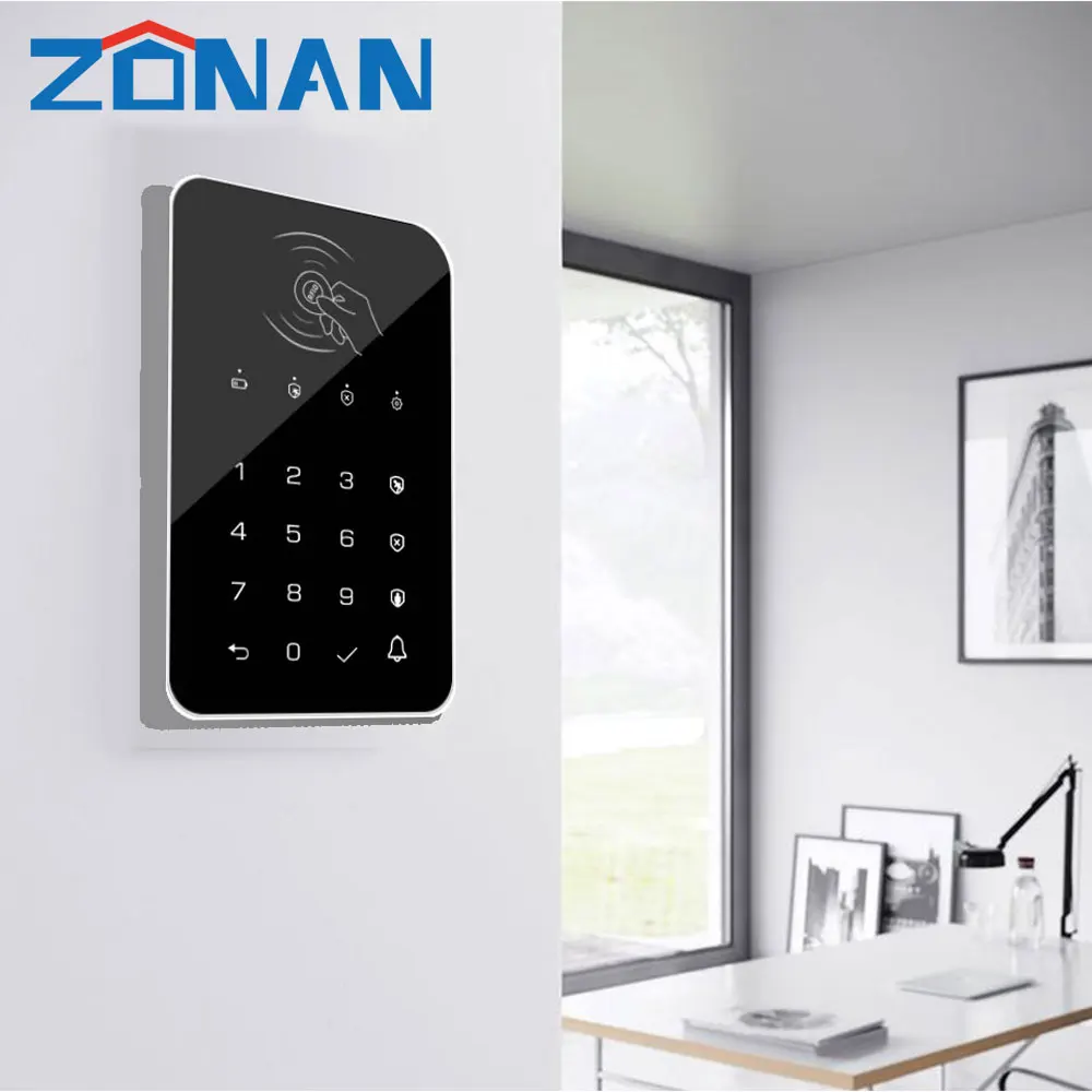 

Zonan Wireless Touch Keypad GSM Alarm System RFID Card Keypad For Wireless Home Alarm Burglar Fire Alarm Host Control Panel