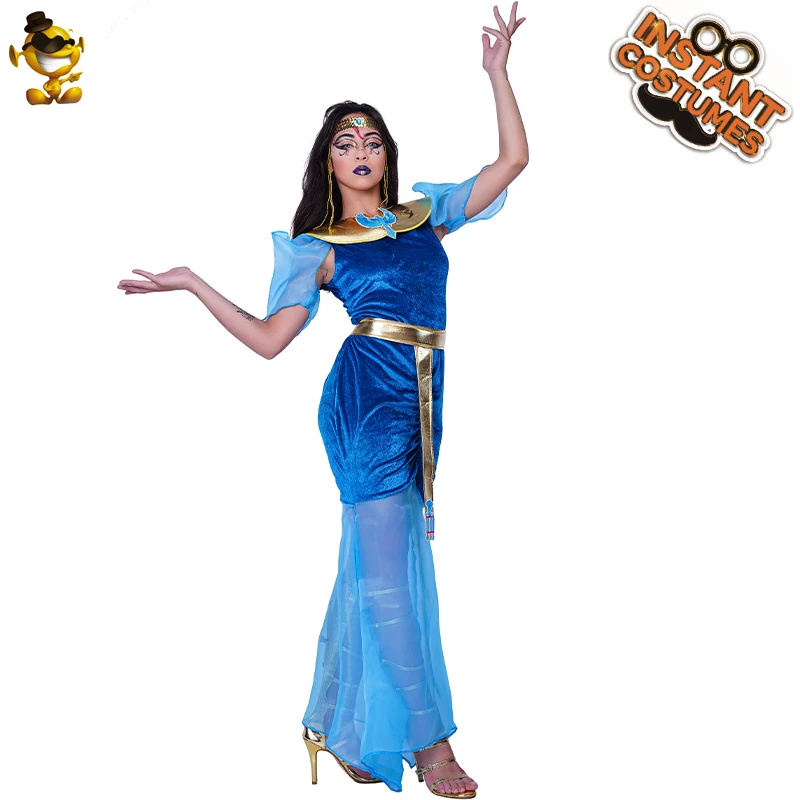 Хэллоуин Для женщин синий египетская богиня Косплэй костюм нарядное платье