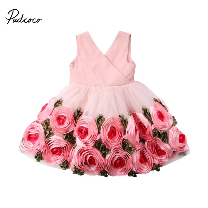 От 2 до 8 лет нарядное бальное платье с цветочным рисунком для девочек 3D розами