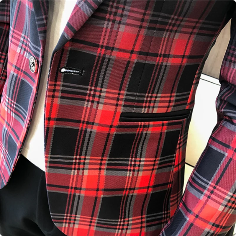 

2021 Spring New Colorblock Plaid Blazer Men Slim Casual Man Blazers Wedding Business Party Clothing Dress Men Coats