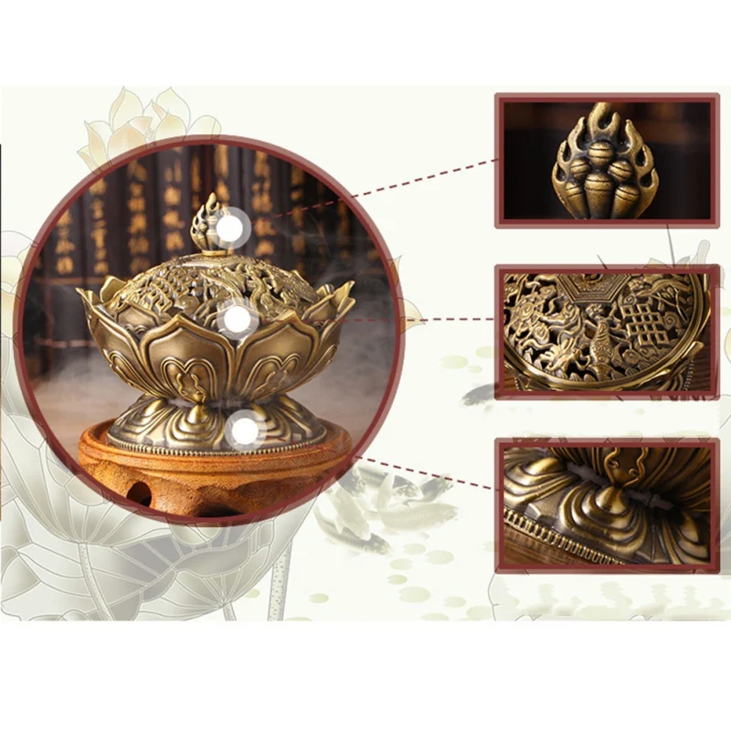 

Lotus Flower Incense burner alloy Zinc-copper dish Chinese Buddha Incense Holder Burner Brass Mini Sandalwood Censer Incense New