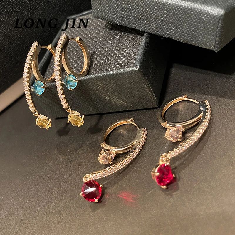 Высококачественные изысканные цветные Круглые Подвесные серьги с фианитами