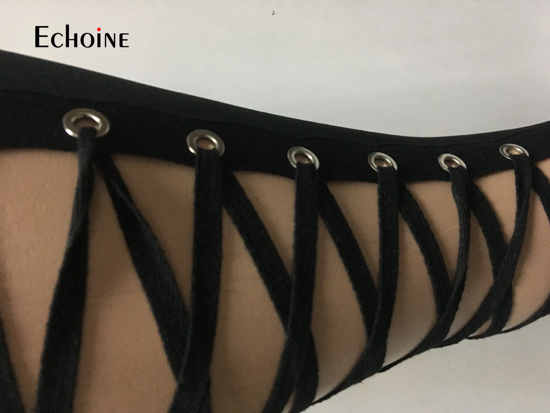 

Echoine Autumn Women Solid Long Sleeves V-Neck Criss-Cross Drawstring Rivet Jumpsuit Sexy Style pary club black Rompers outfits