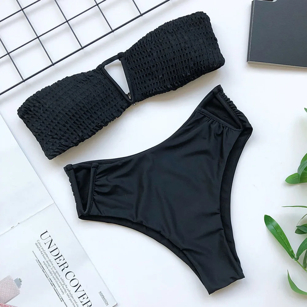 Купальник бандо с принтом микро бикини 2020 открытыми плечами женский летний