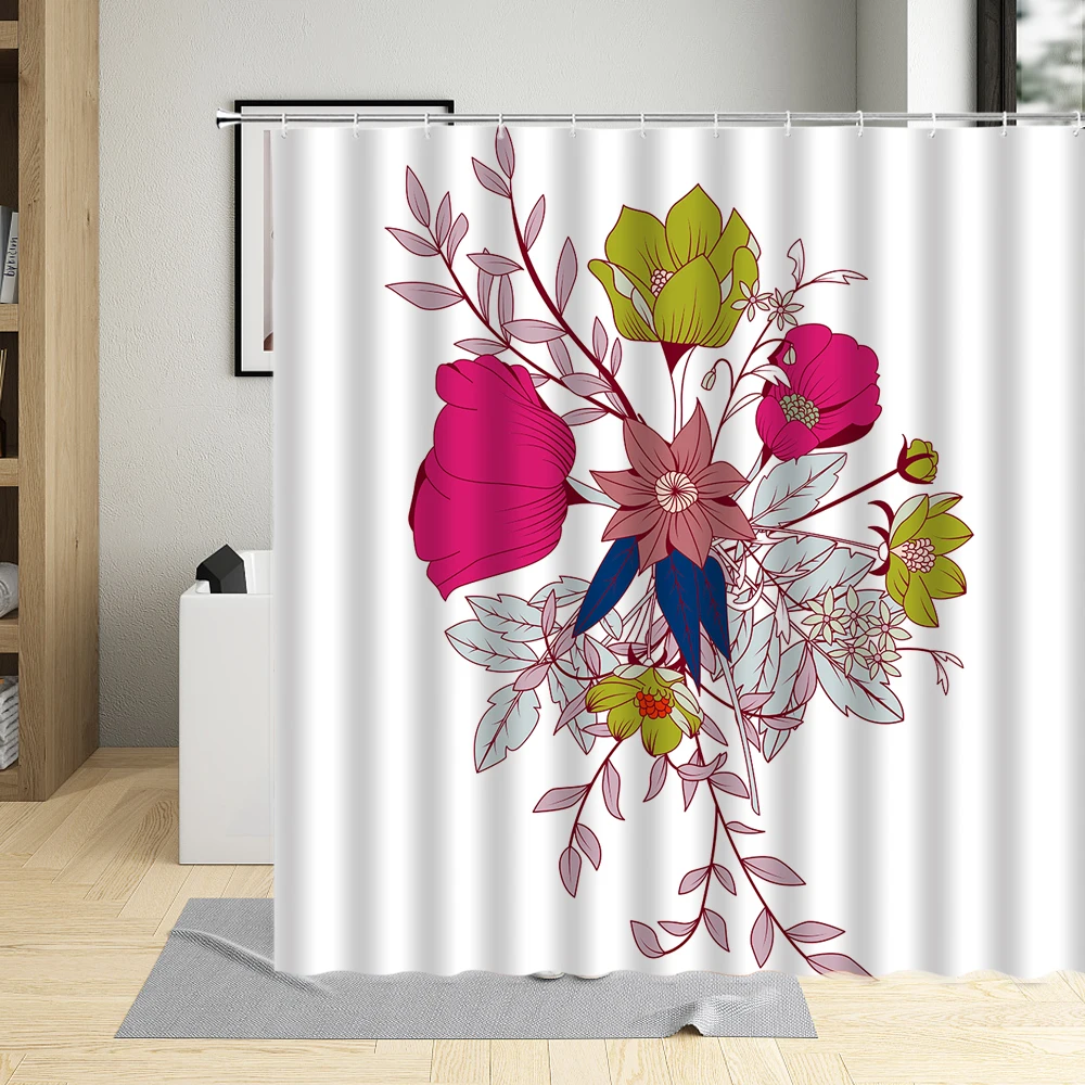 

Colorful Flower Leaves Art Bouquet Pattern Bathroom Curtains Waterproof Fabric Shower Curtain Floriculture Plant Decor Screens