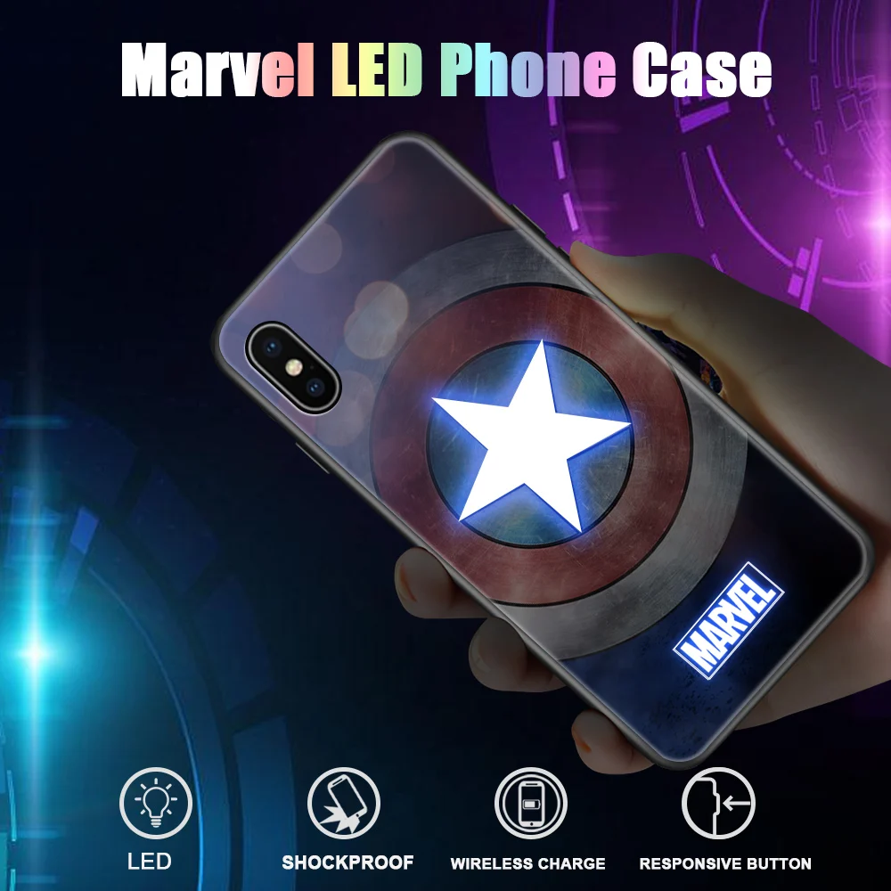 Для iPhone 6 7 8 Plus X XR XS Max 11 Pro светодиодный мигающий чехол Marvel Мстители Железный человек паук Veno закаленное стекло