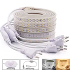 220В светодиодный ленточный светильник SMD2835 гибкая светодиодная лента 120 180 276 светодиодовм двухрядная трехрядная Водонепроницаемая ленточная веревка EU вилка для декора