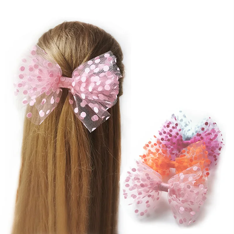 

Банты для волос для девочек, 6 дюймов, весенние аксессуары для волос, сетчатые заколки для волос в крупный горошек, 2021