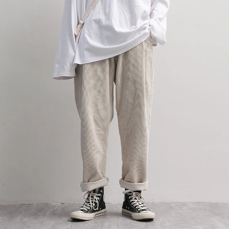 

Mens Winter Pants Men 2020 Loose Warm Corduroy Trousers Street Wear Joggers Casual Solid Color Baggy Wide Leg Pants For Men