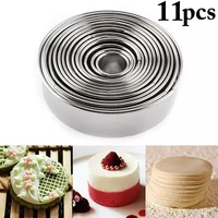 11pcs stainless steel round cookie cutter set dough dessert ring cutter pasty cake diy mould kitchen accesorios baking tools