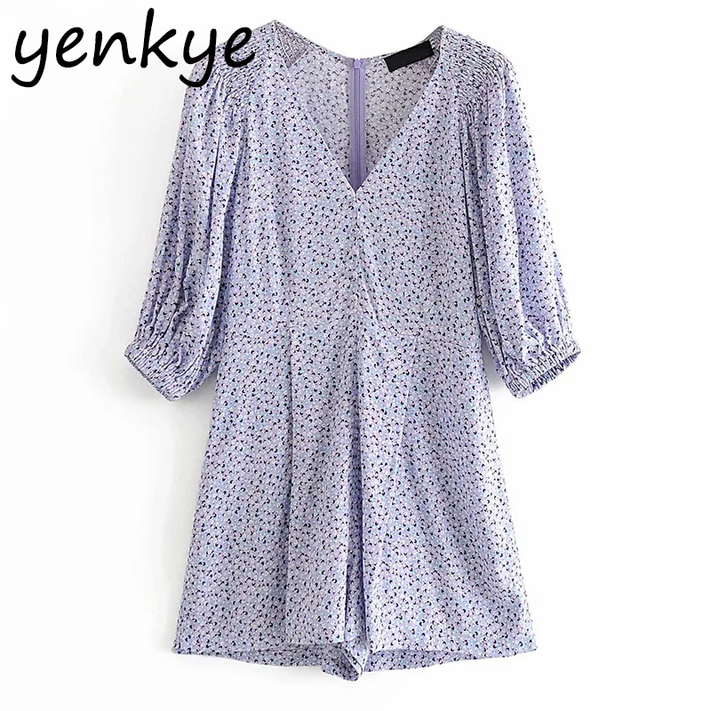 Женский шифоновый комбинезон с цветочным принтом Короткий Повседневный v