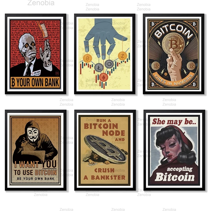 

Bitcoin Digital Electronic Currency Canvas Paintings Vintage Pictures Kraft Hd Posters Coated Wall Stickers Home Decoration Gift