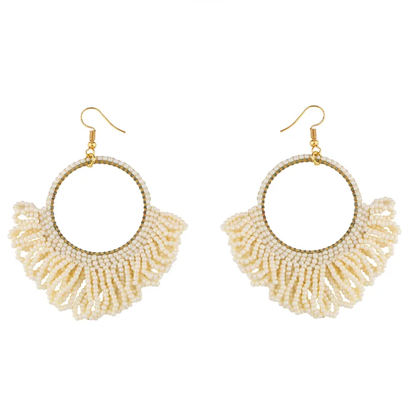 

Bohemian Round Geometric Earring Fashion Handmade Beaded Tassel Drop Earrings For Women Large Dangle Earring Statement Jewelry