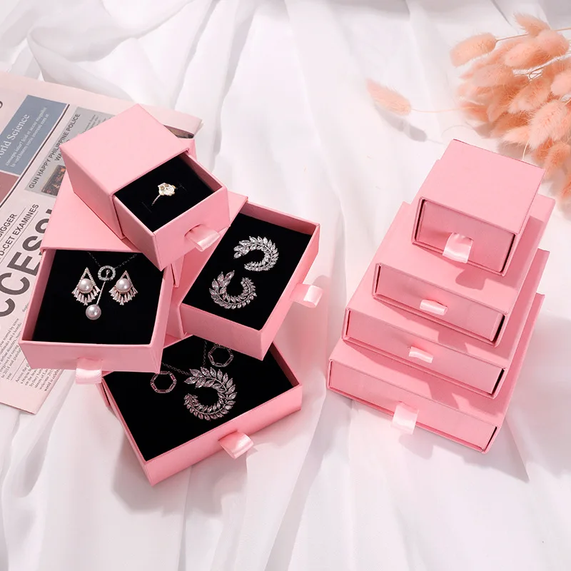 

Personalized Drawer Cardboard Gift Box Hot Pink Paper Jewelry Box Small Jewerly Packaging For Earrings Necklace Bracelet Display