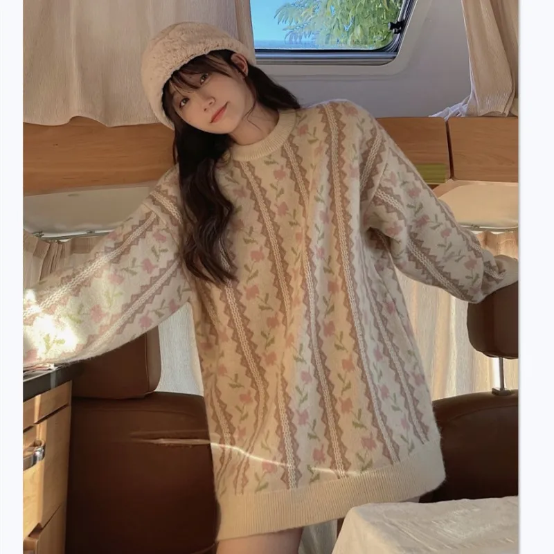 

vintage pullover y2k sweater grandpa sweater korean fashion female fall clothes for women Knitted Lady Sweaters