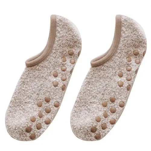 Бежевый 1 Pair Women Invisible Short Socks Autumn Winter Anti-slip Thermal Coral Fleece Low Cut Floor Ankle Socks Moomin носки женские - Цвет: Бежевый