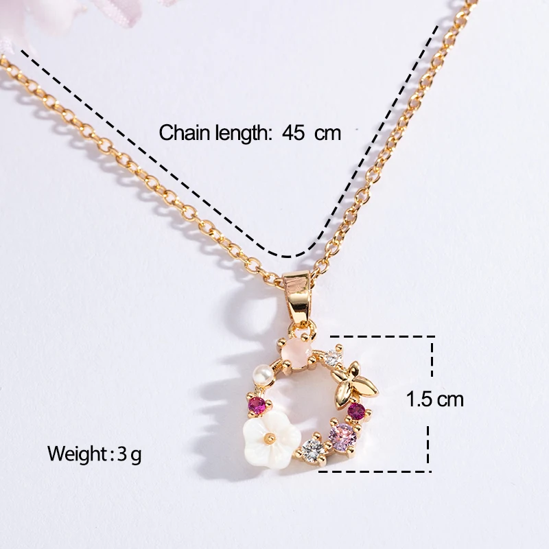 

Fashion Creative Butterfly Flowers Necklace Zircon Crystal Pearl Shell Garland Pendant Necklace for Women Jewelry Accessories