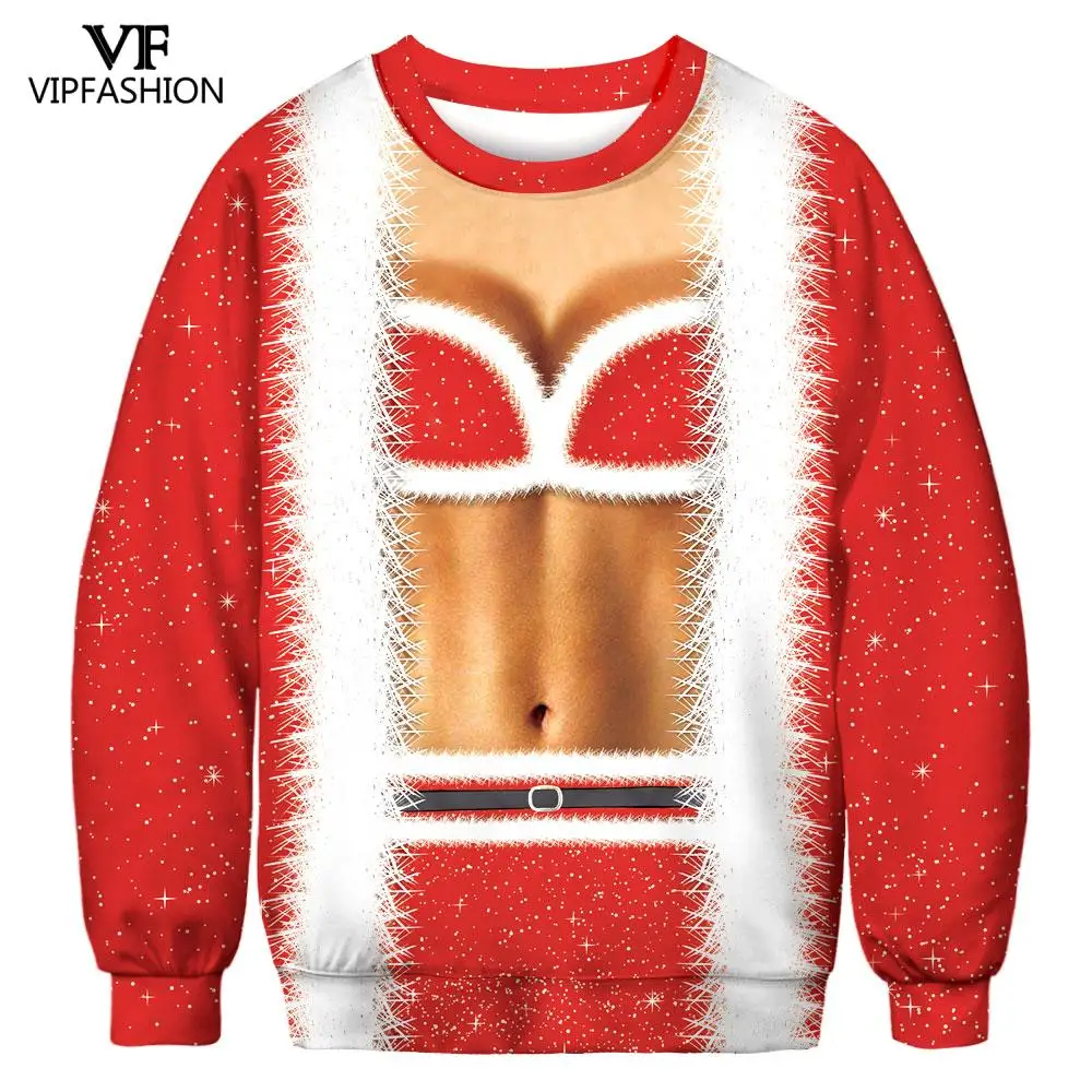 VIP FASHION Christmas 3d Print Sweatshirt Oversized Size Cosplay Funny Couple's Crop Top Long Sleeve | Женская одежда