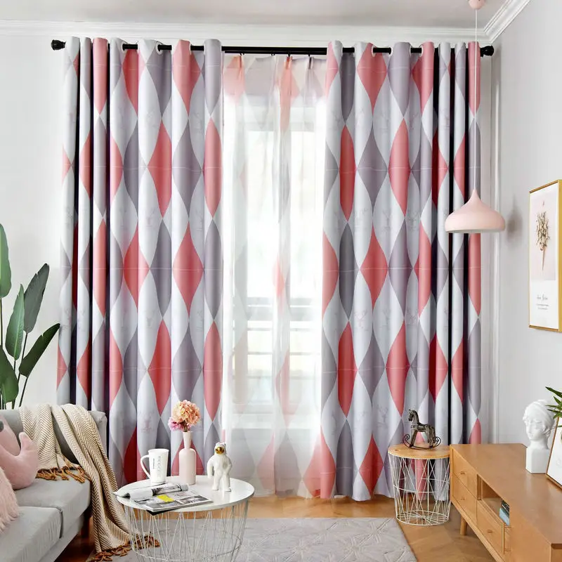 

2020 Geometric Curtains for Livingroom Dining Room Blackout Drapes Red Yellow Blue Cortinas Para Sala De Estar Rideaux Tende