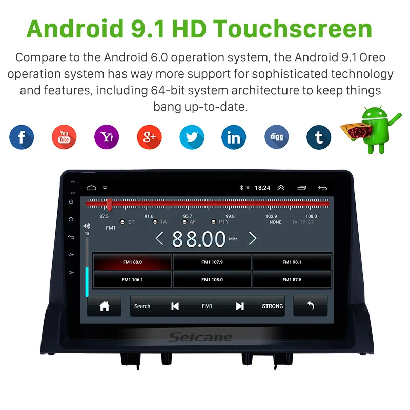 Seicane Android 9. 0 2GB RAM автомобильный радиоприемник с навигацией GPS Auto Stereo Unit Player для 9 1