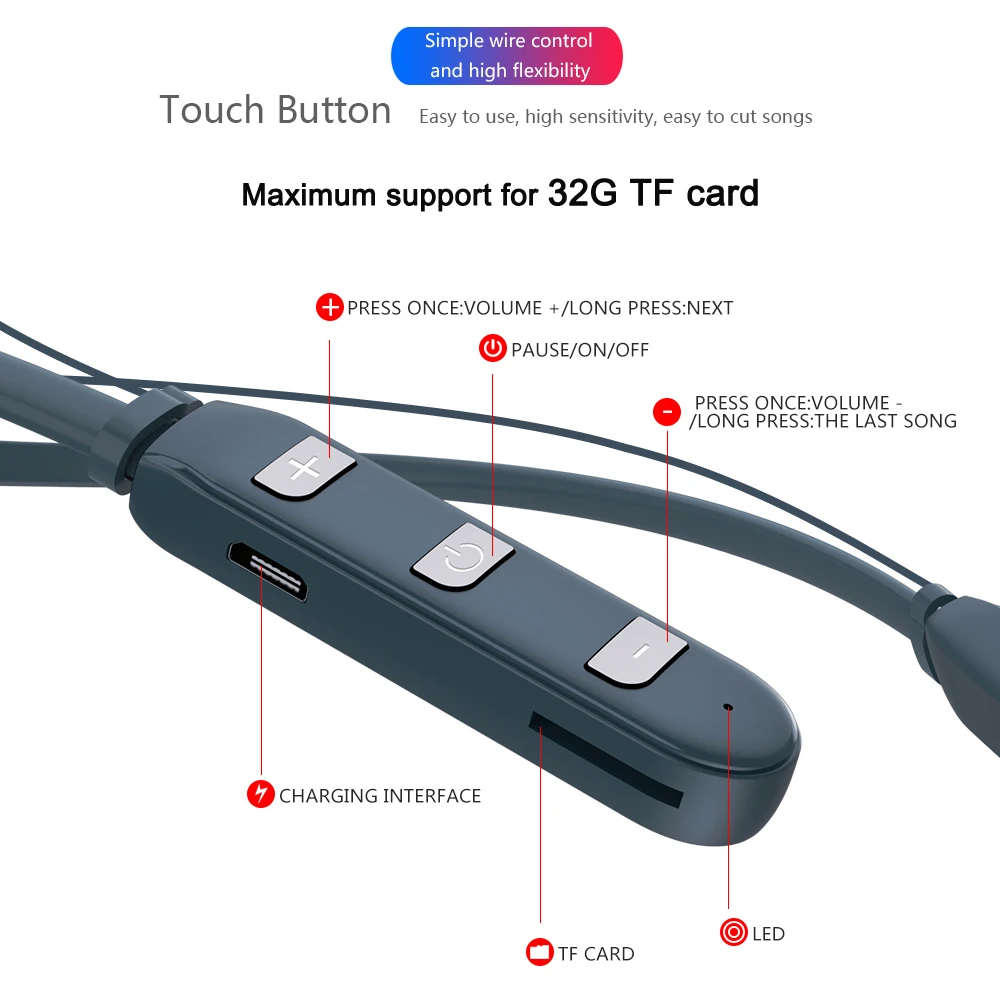 Магнитные Спортивные Беспроводные bluetooth-наушники 9D, стерео наушники, гарнитура с шейным басом, наушники-вкладыши с микрофоном, поддержка TF карты