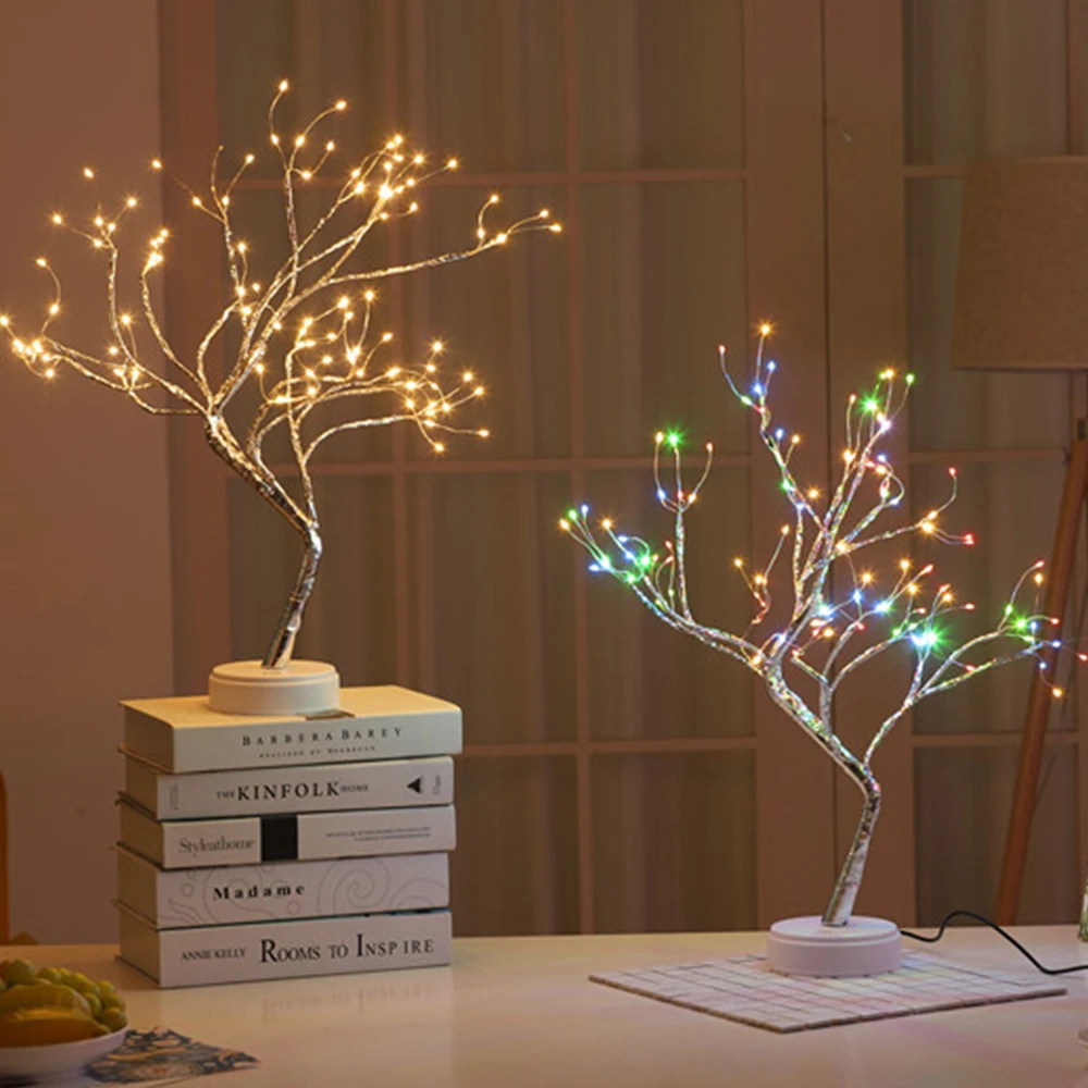 USB Powered Greeting Tree Light Touch Bedside Table Lamp Copper Wire String Lights 108 LED For Home Holiday Christmas Decor | Лампы и