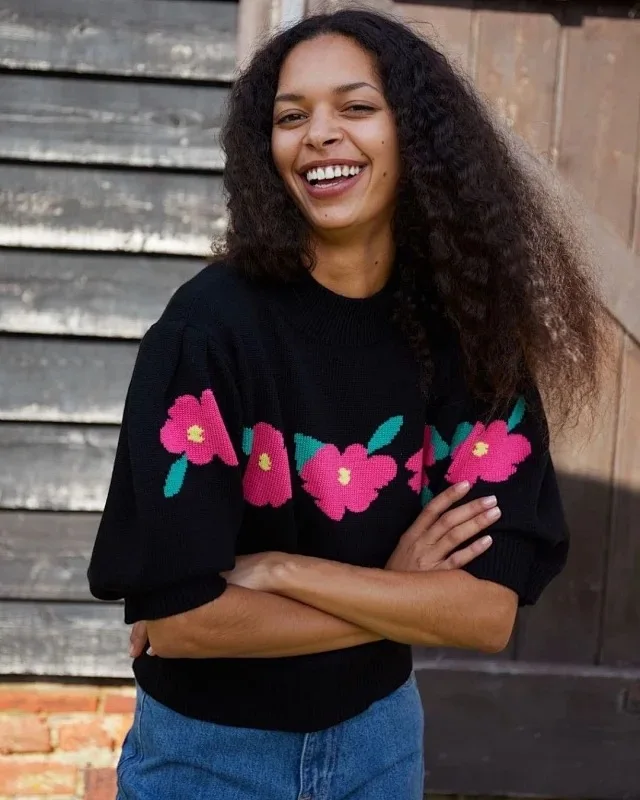 

Женский Жаккардовый трикотажный свитер в стиле ретро с цветочным принтом, весна 2021