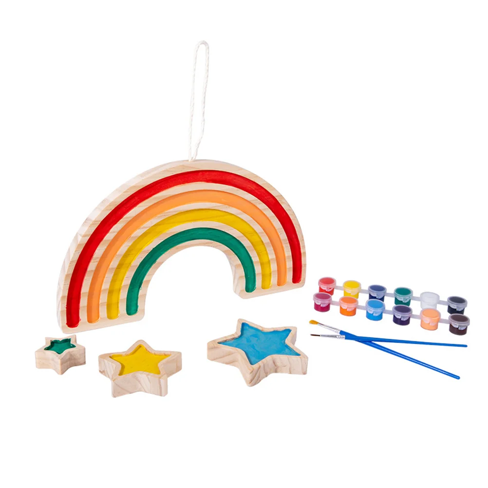 

1 Set Kids DIY Color Matching Educational Plaything Wooden Rainbow Pendant