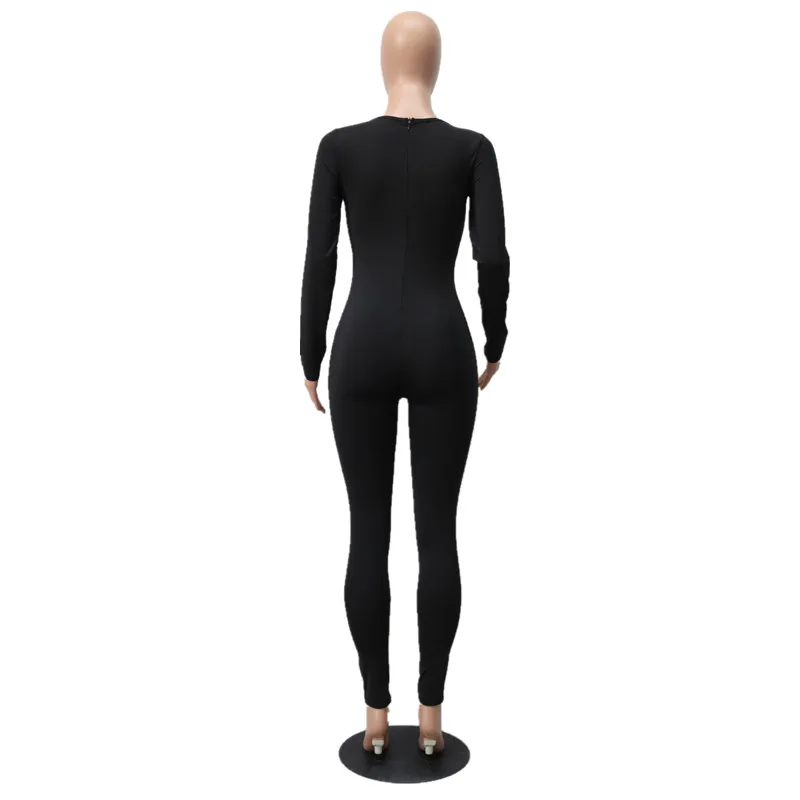 

Oufisun Solid Slim Women Jumpsuit 2020 Casual Autumn Winter O-Neck Sexy Bandage Bodycon Jumpsuits Female Fashion Ladies Jumpsuit