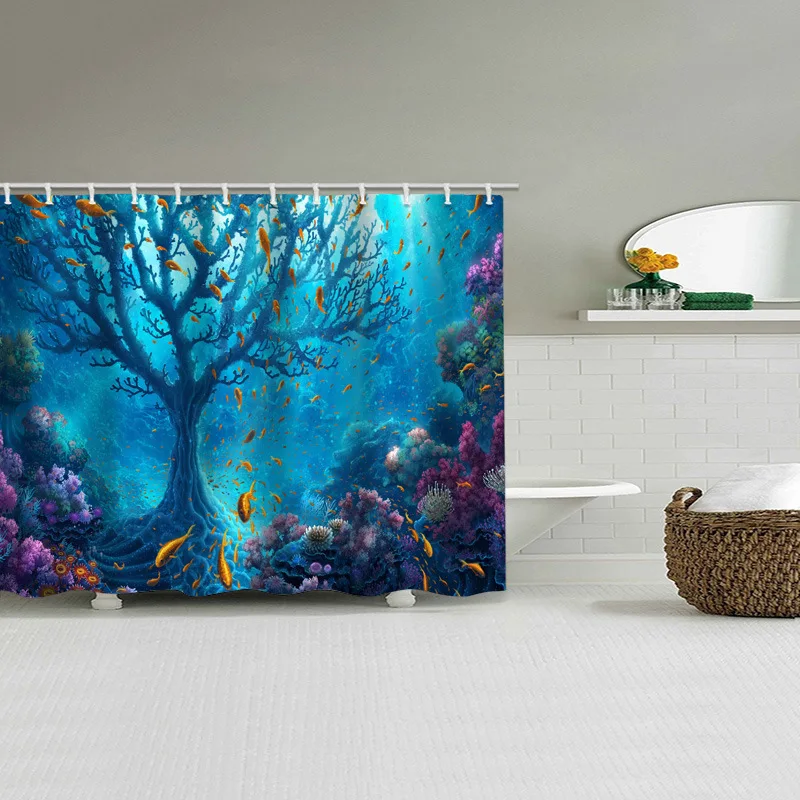 

3D Printing Forest Shower Curtain Bathroom Curtain Magic Forest Plant Tree Landscape Waterproof Scenery Bath Curtain With Hooks