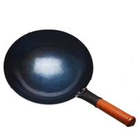 pre seasoned carbon steel wok profession chinese traditional hand hammered stir fry pan with helper wooden handle