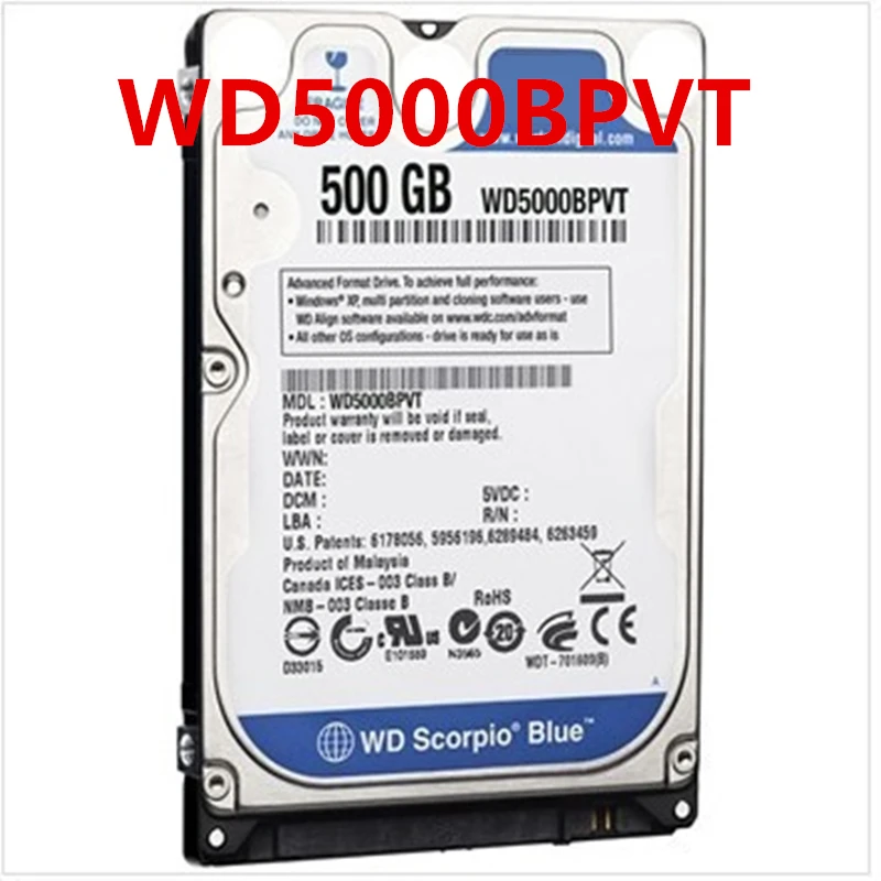 

New Original HDD For WD 500GB 2.5" SATA 3 Gb/s 8MB 5400RPM 9.5MM For Internal Hard Disk For Notebook HDD For WD5000BPVT